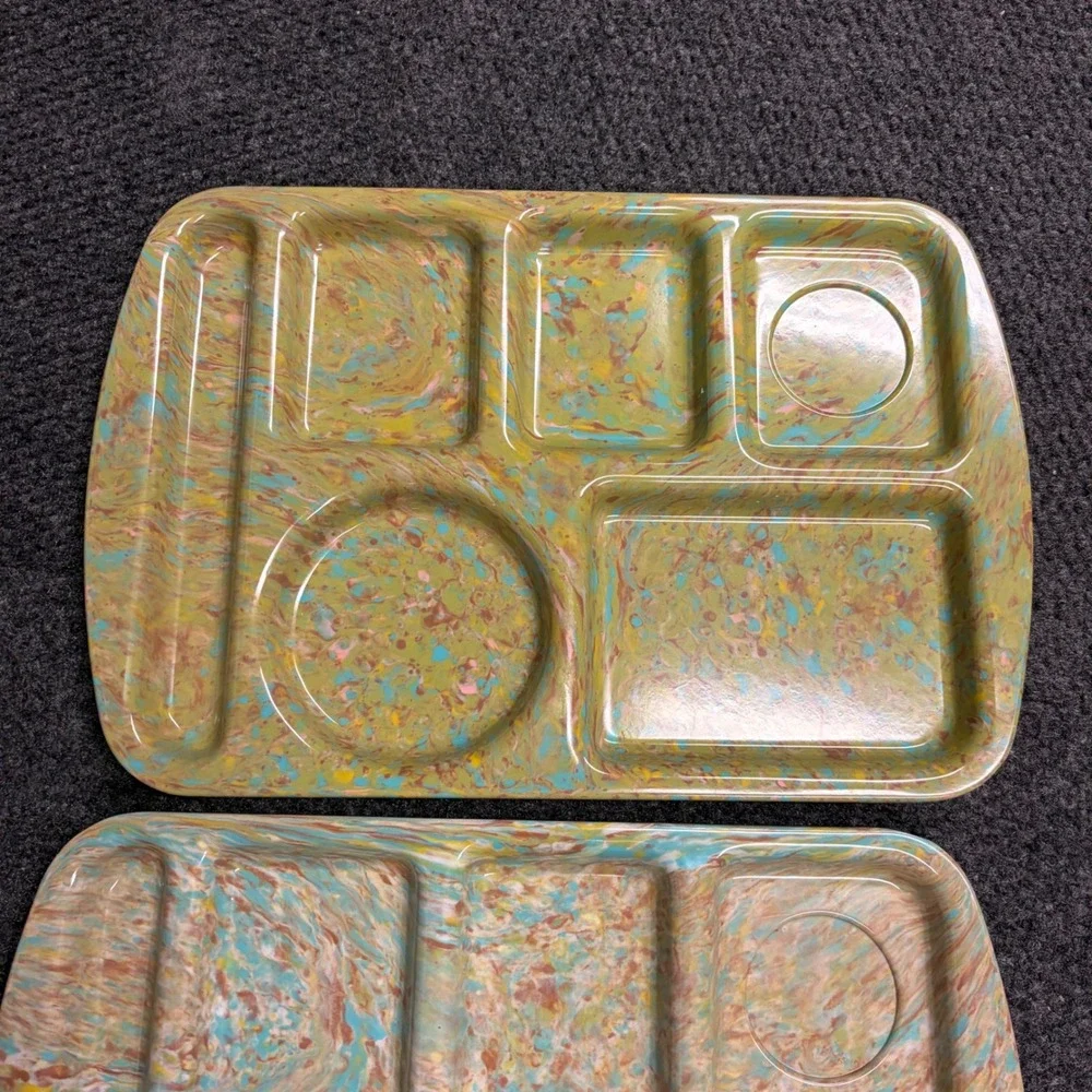 Vintage Prolon Ware Confetti Melamine Cafeteria Trays 9953 Marbelized Set of 2